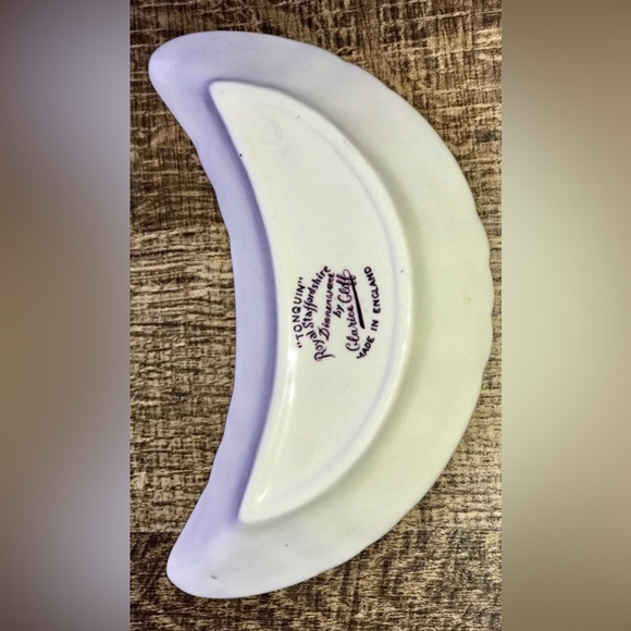 Vintage TONQUIN PLUM Royal STAFFORDSHIRE Clarice Cliff Crescent Bone Plate - Picture 3 of 10